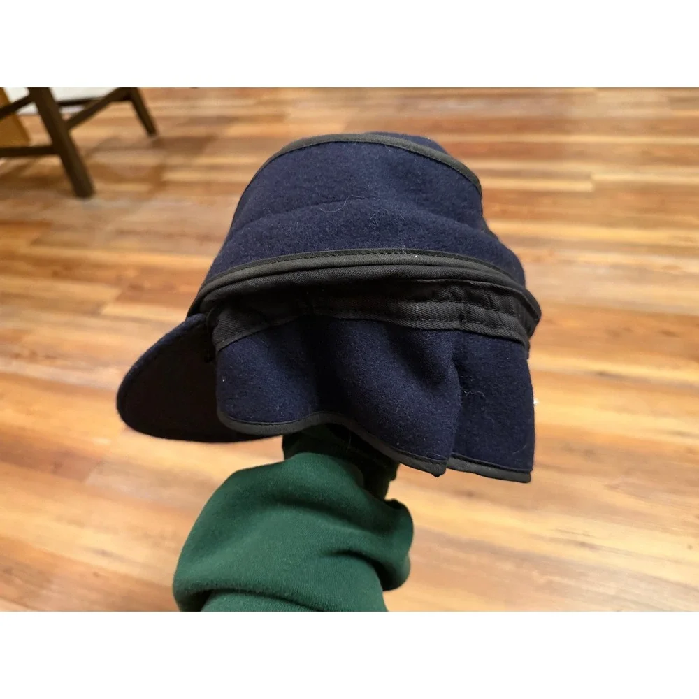 American Outdoorsman Navy Wool Blend Storm Cap Ear Flap‎ Hat USA Made 7 3/8